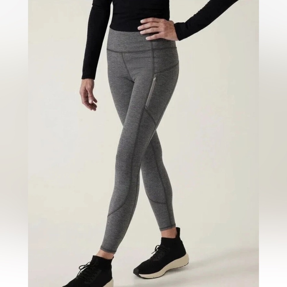 Athleta Rainier Heather Tight Grey Heather Legging Zip Up Pockets Reflective NWT - Picture 5 of 16